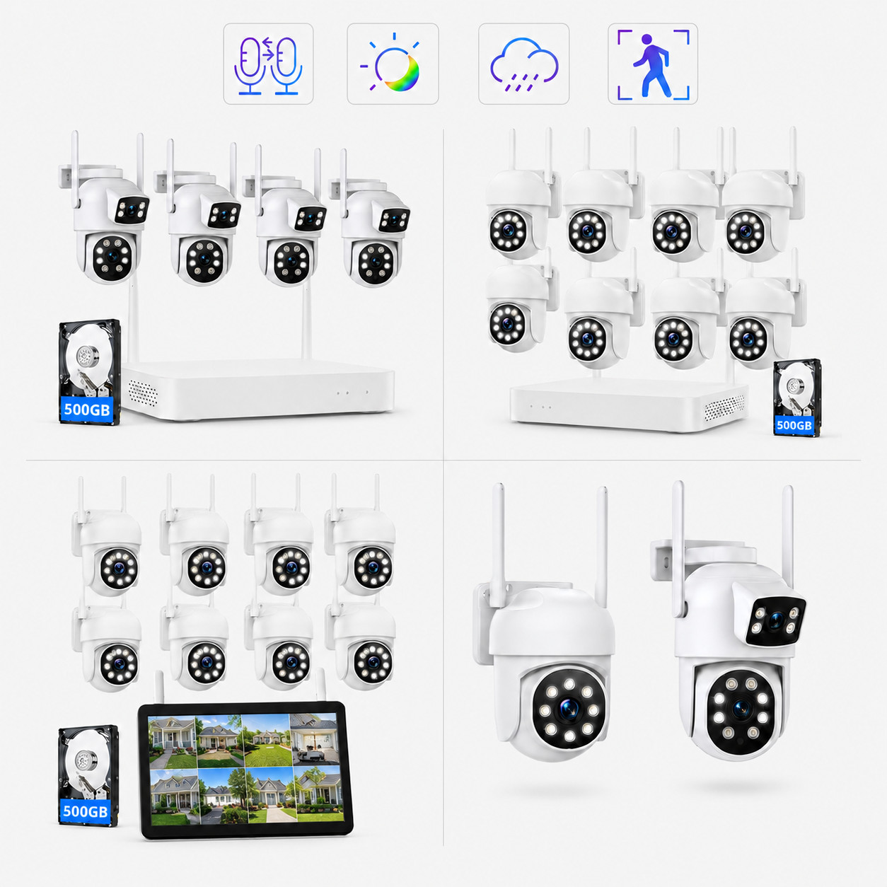 Wireless Home Security Camera System Outdoor 2-Way Audio Night Vision Video Set
