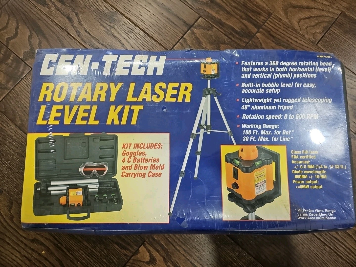 CEN-TECH Rotary Laser Level Kit 92801 With Tripod New
