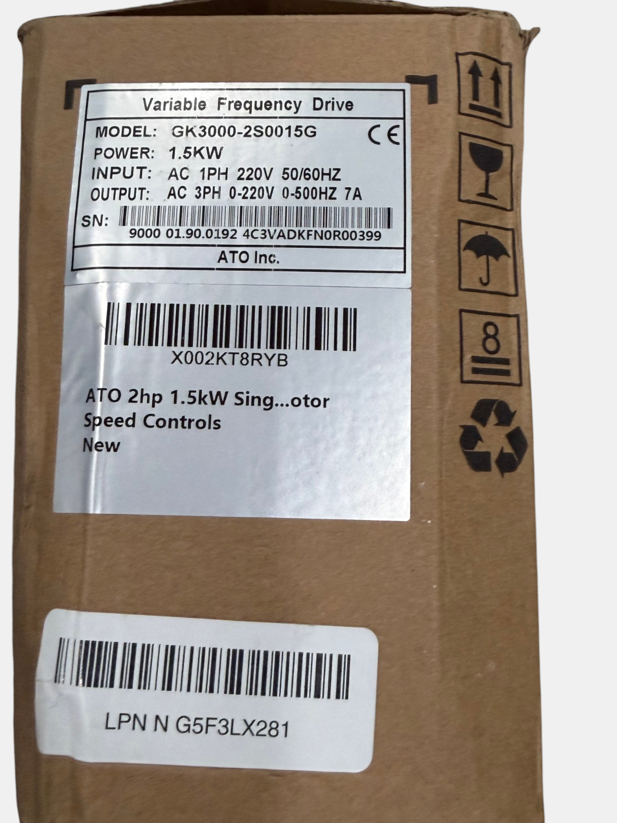 ATO 3hp Single to Three Phase VFD, Single Phase 220V 230V Input to 3 Phase