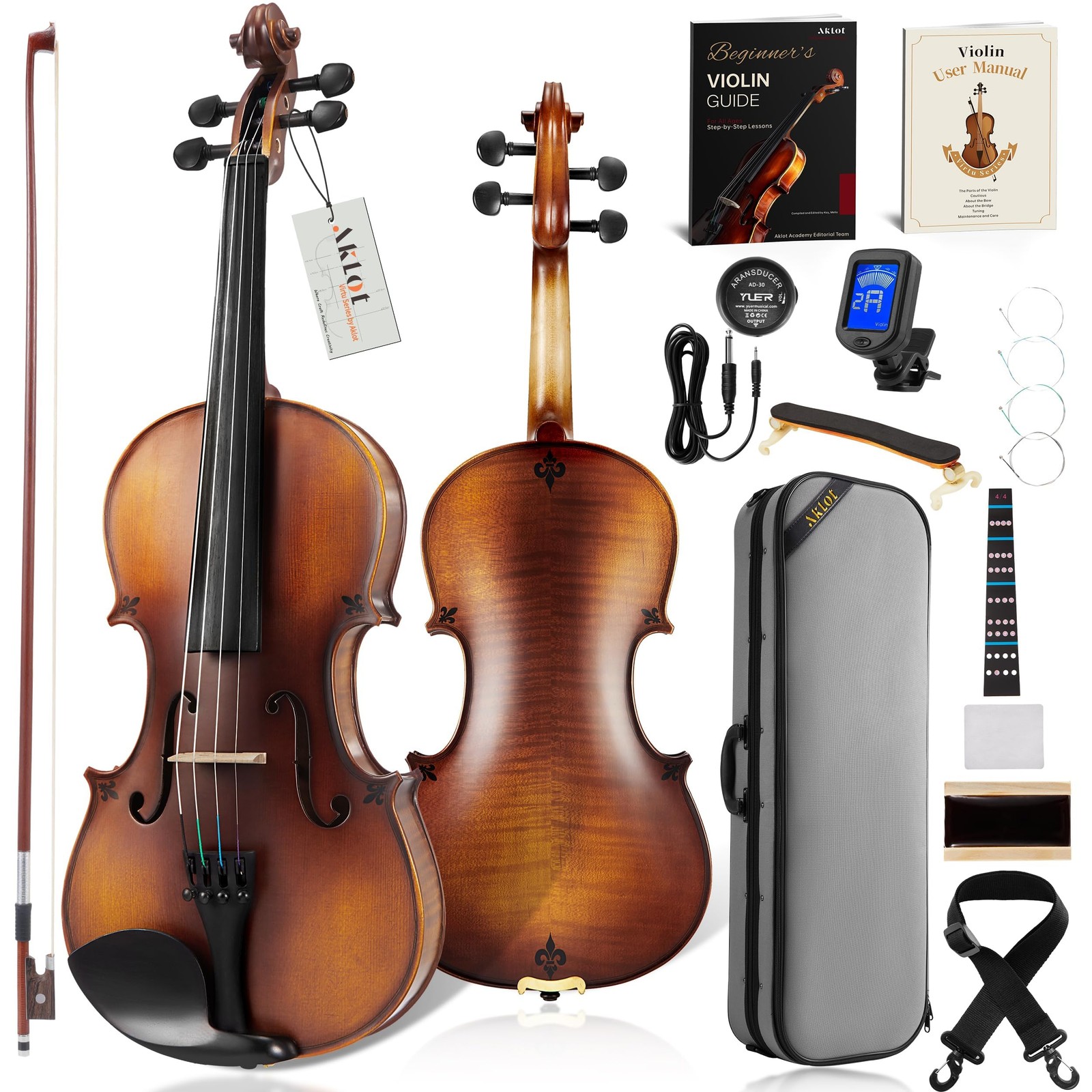 Handcrafted Flamed Maple Violin: Full Size Matte Fiddle, Acoustic Advanced 4/...