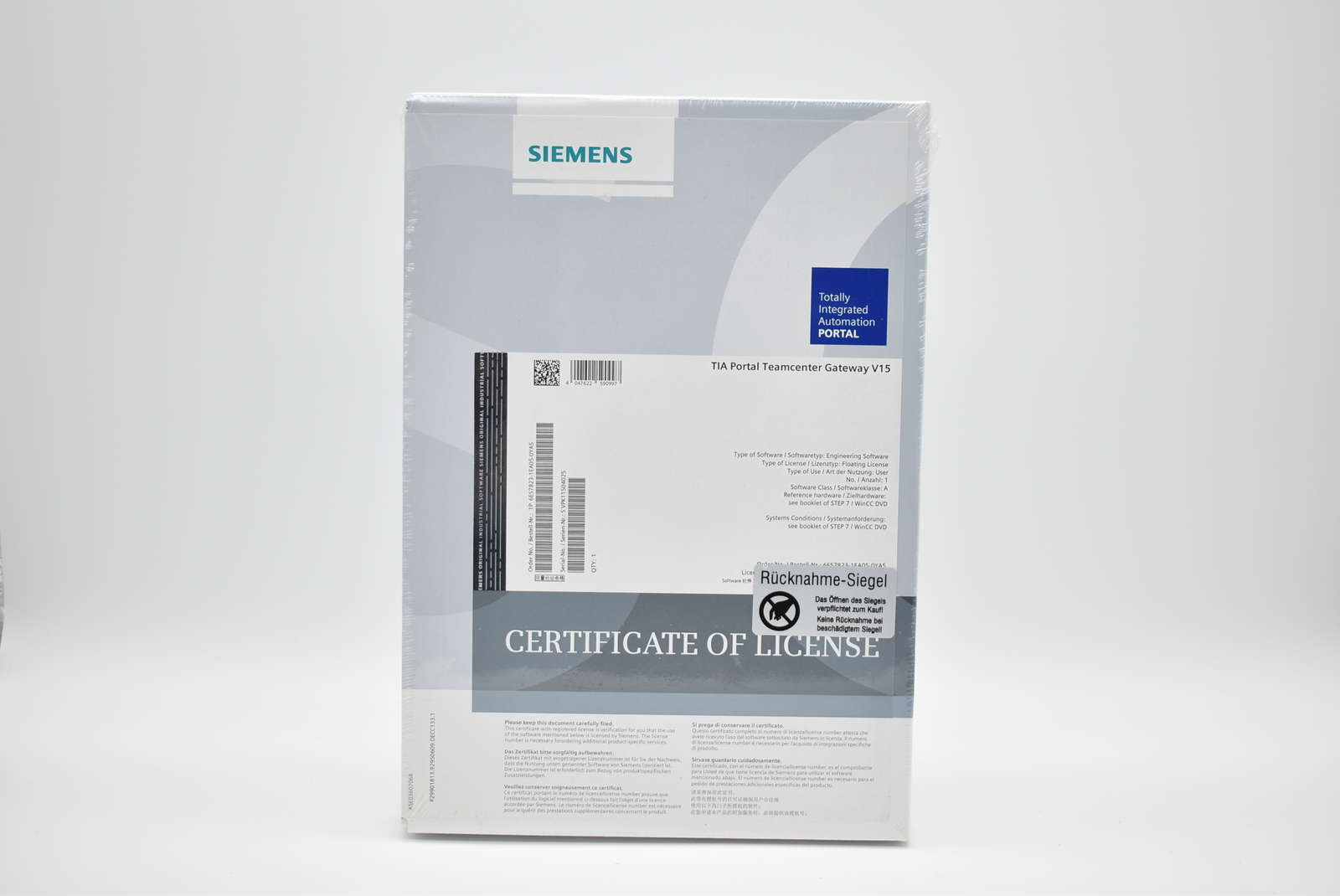 Siemens TIA Portal Teamcenter Gateway V15 6ES7823-1EA05-0YE5 Upgrade to V15