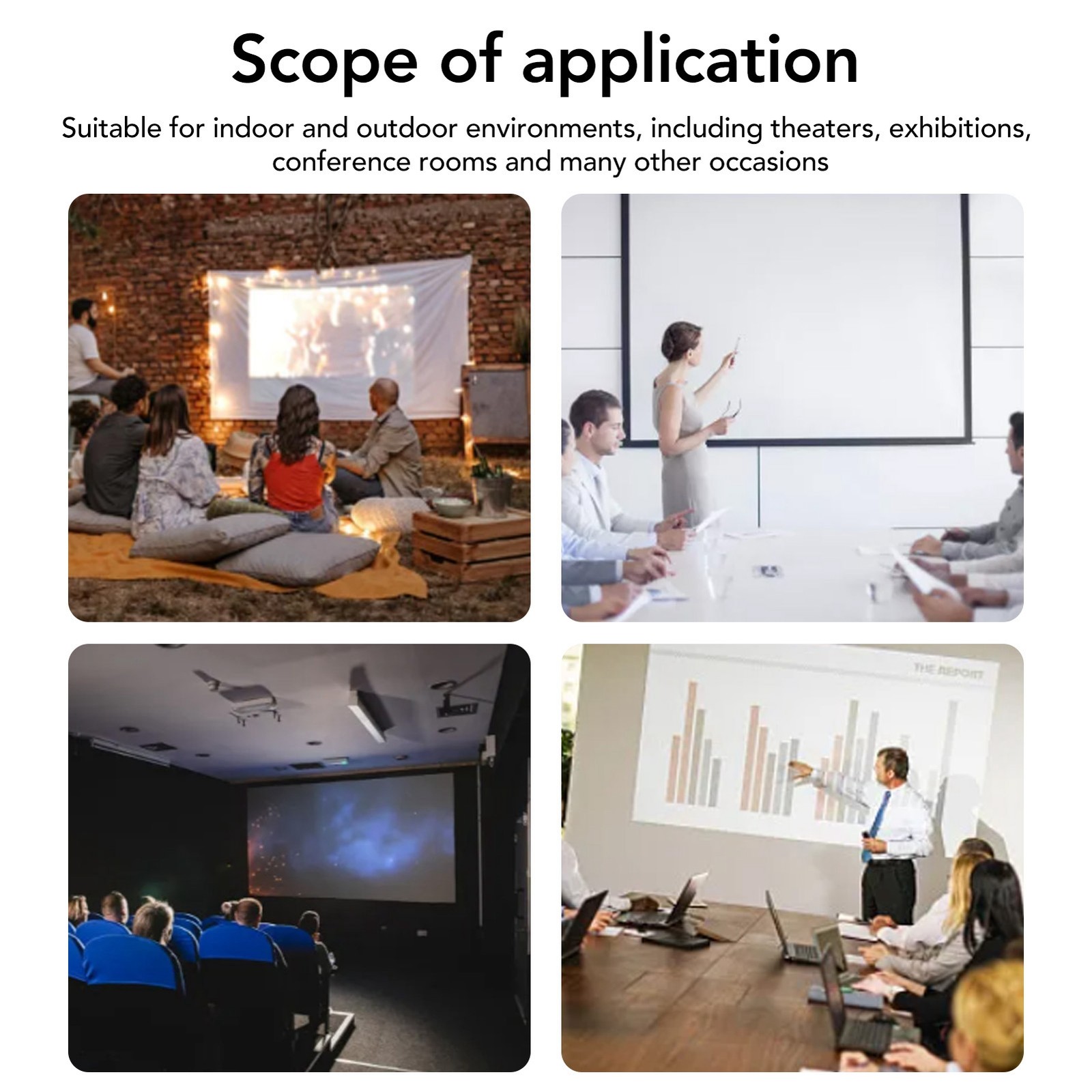 100in 4:3 Lightweight Polyester Projector Screen Black Edging Portable for Outdo