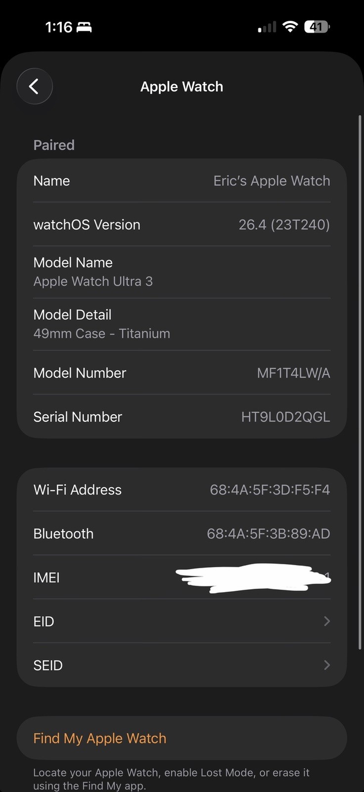 Apple Watch Ultra 3 49mm Black Titanium (Cellular) Ocean Loop Black
