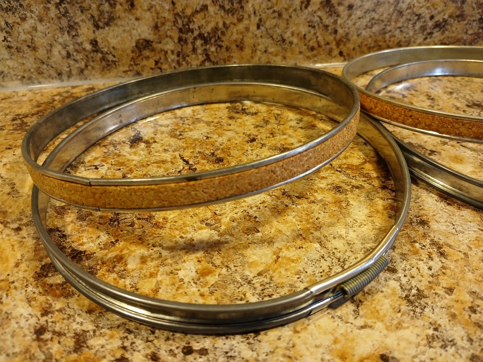 VTG Embroidery Hoops 6" Round Metal / Cork-Lined / Spring Tension / Set of 2 USA
