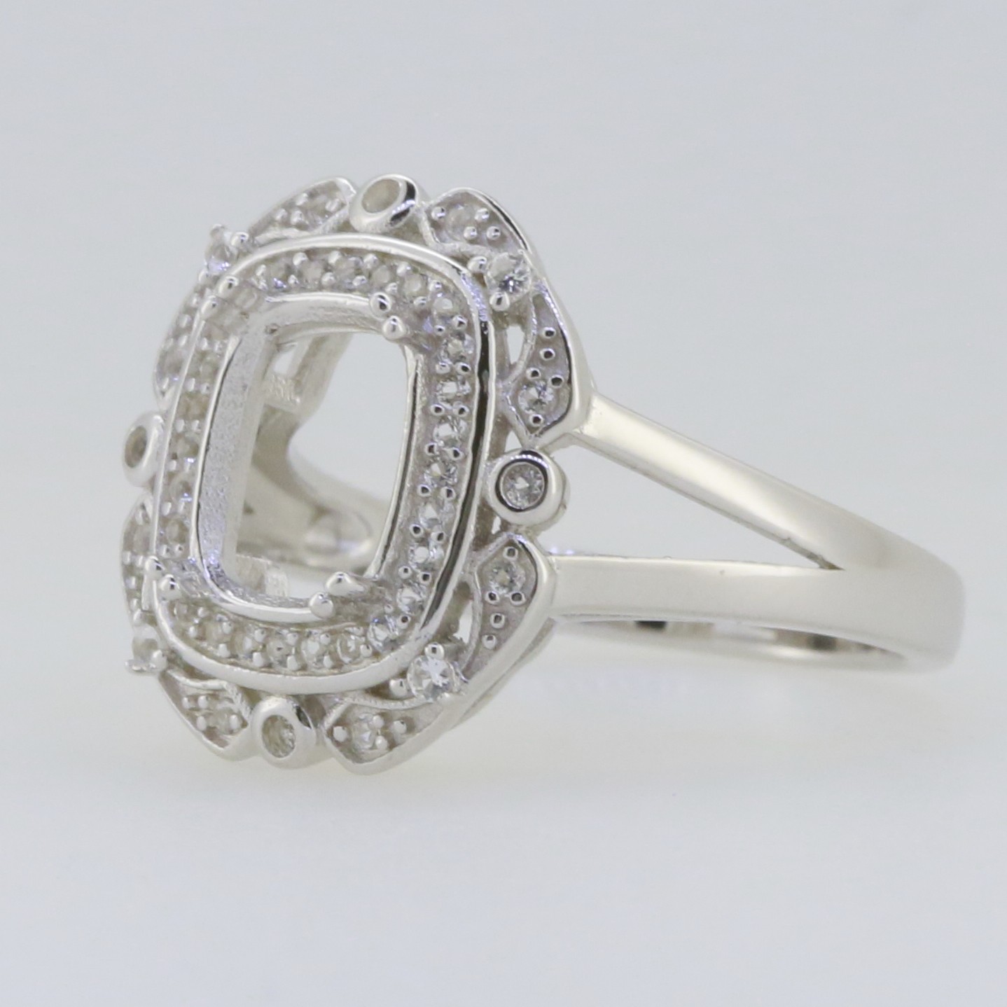 Sterling Silver Semi Mount Ring Setting Cushion CU 9x7mm