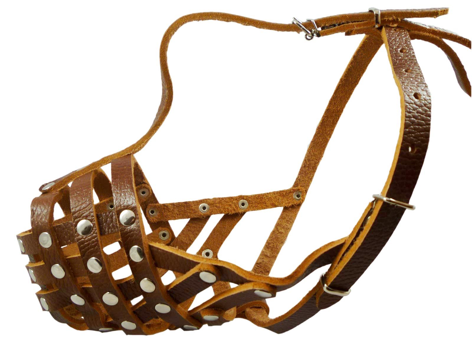 Secure Genuine Leather Basket Dog Muzzle 12"-3.5" size Pitt Bull Amstaff