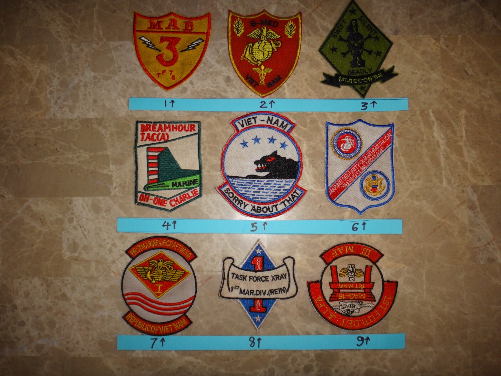 9 Vietnam War USMC Marine Patches @ $12/each patch