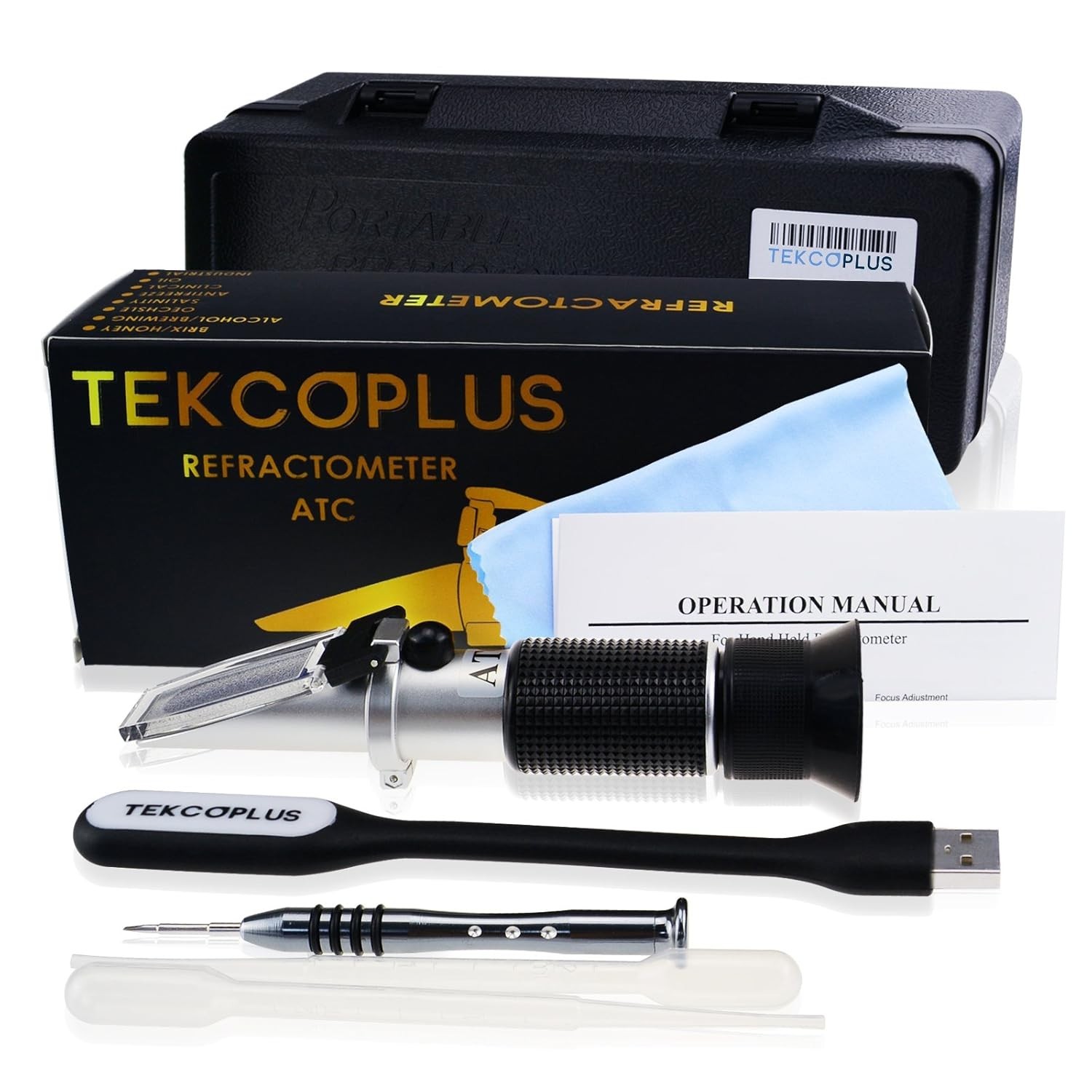 Precision Antifreeze Refractometer with Large Scale & USB LED Light for Testing