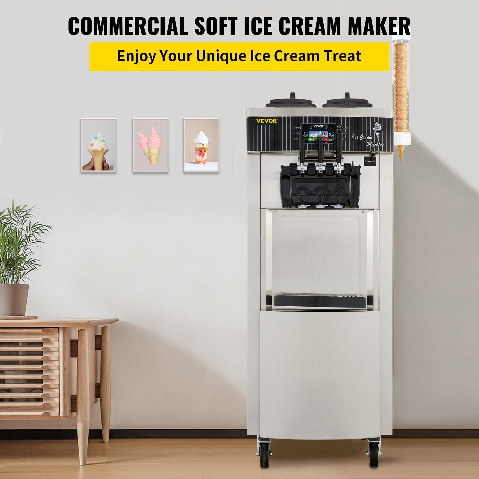 20-28L/H Soft Serve Ice Cream Machine Commercial Yogurt Maker 3 Flavors