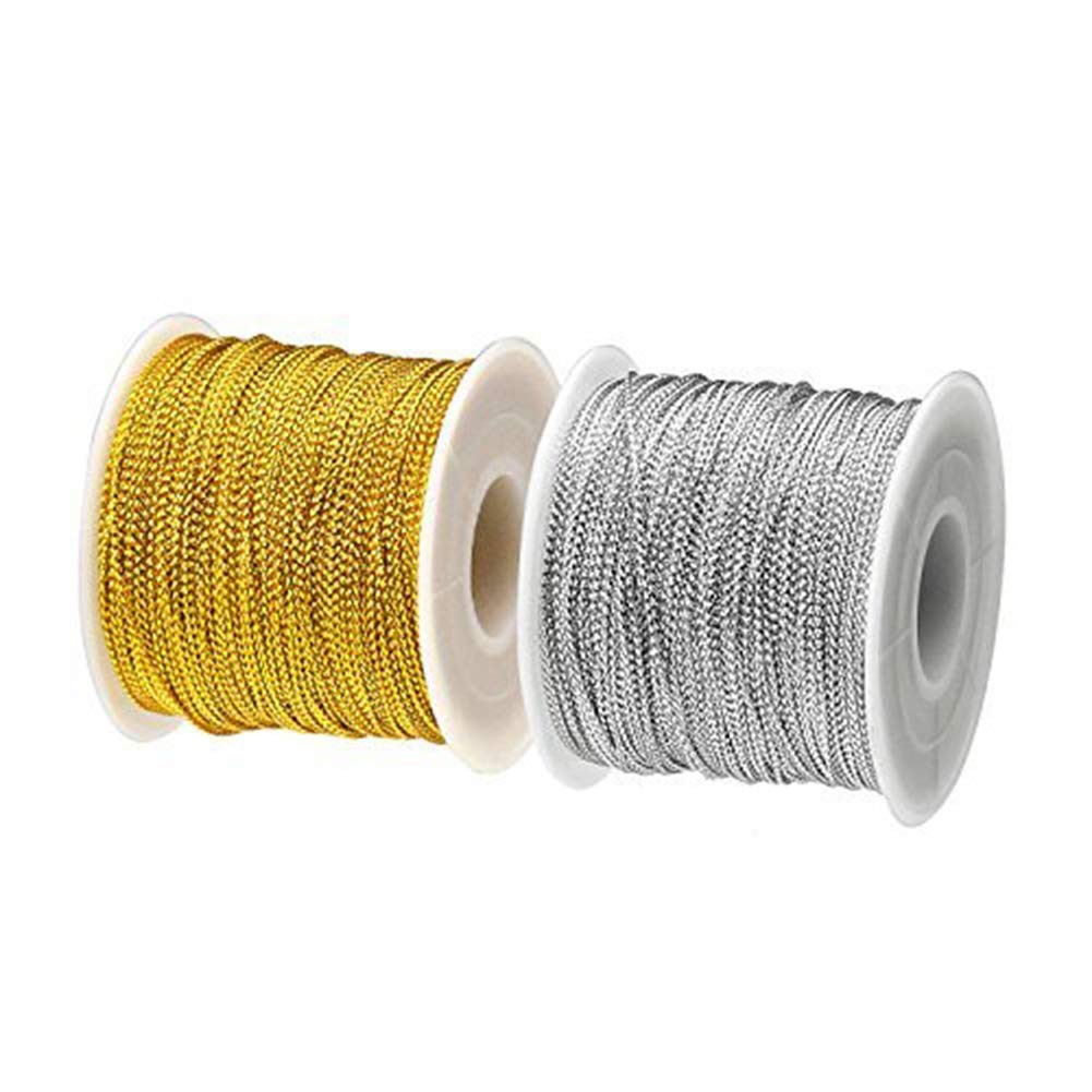 2 Spool 218 Yards/ 656 Feet Metallic Cord Tinsel String Craft Making Cord gold