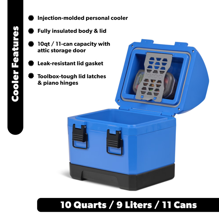 Igloo 10 QT Gripper CoolBox Personal Cooler, Blue