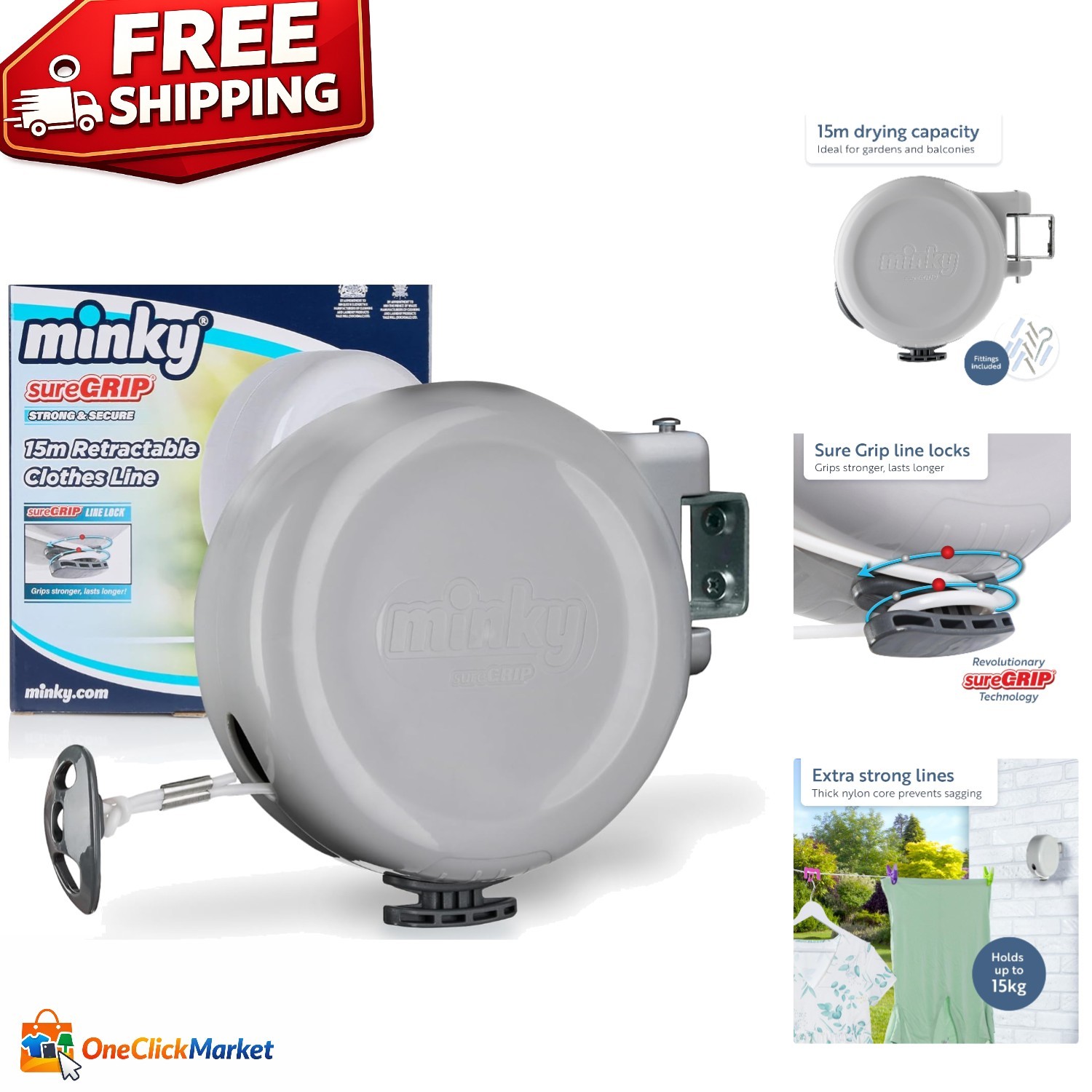 49ft Retractable Clothesline - Eco-Friendly PVC for Outdoor Laundry Convenience