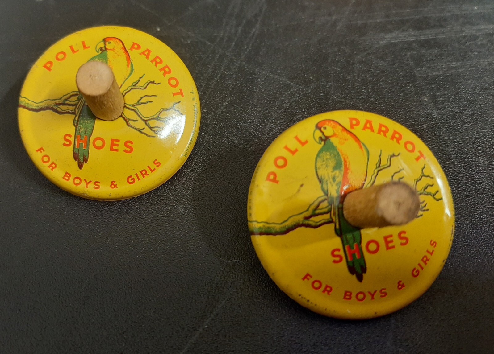 2 Vintage Poll Parrot Shoes Spinning Top Made in U.S.A.