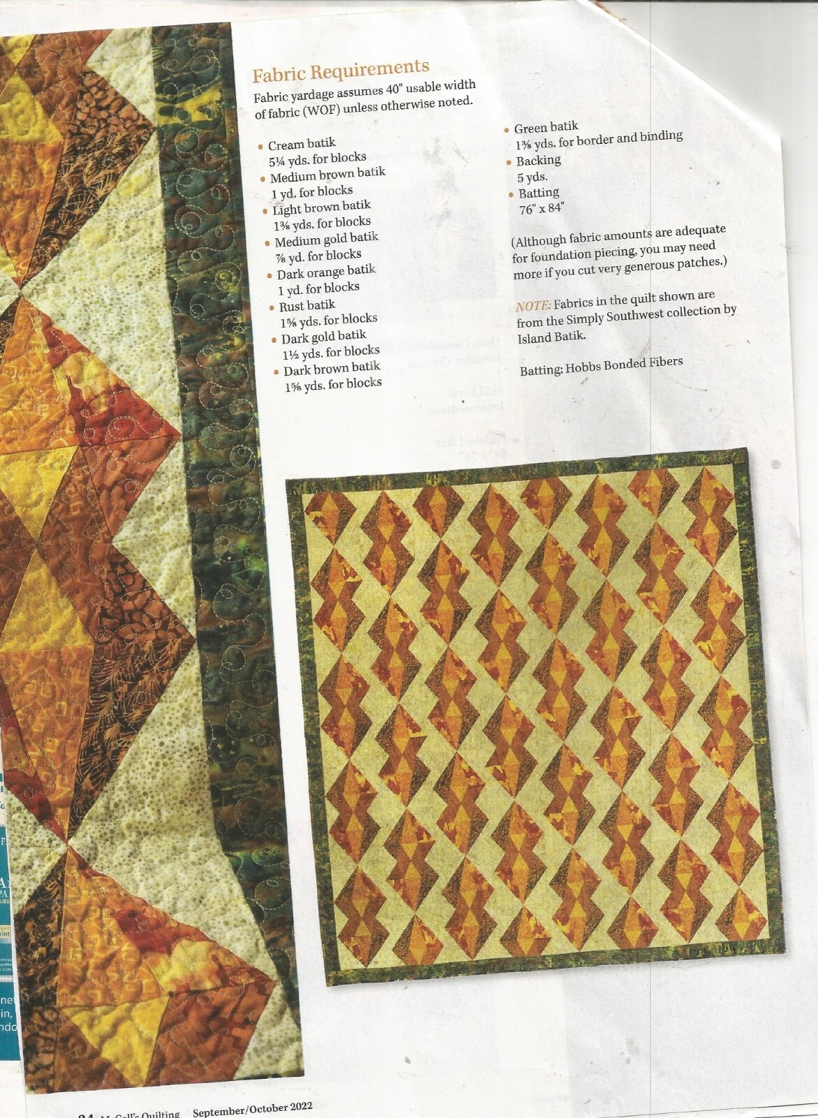 E0338 AMBER GLOW QUILT PATTERN/INSTRUCTIONS