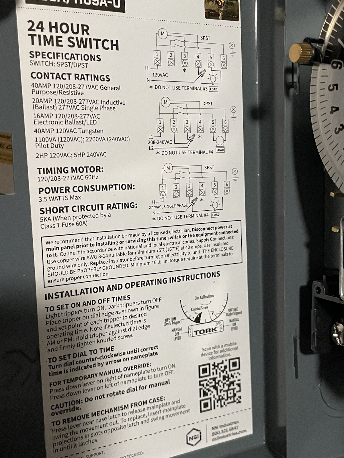 Tork 1109A 24hr Timer Time Switch Multi Voltage