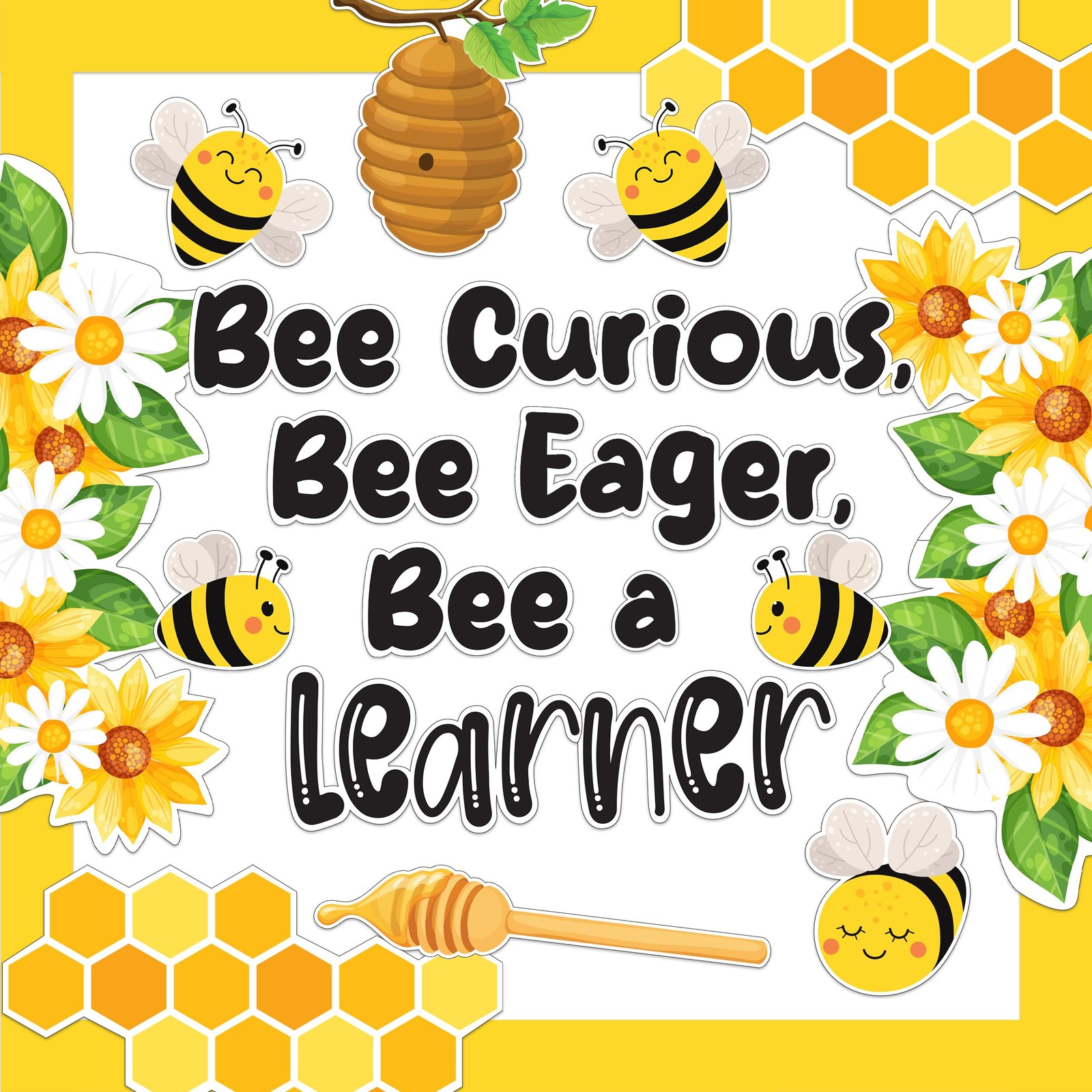 Decorably 48 Pcs Cutouts Bee Bulletin Board Decorations Set Bee-bee Curious
