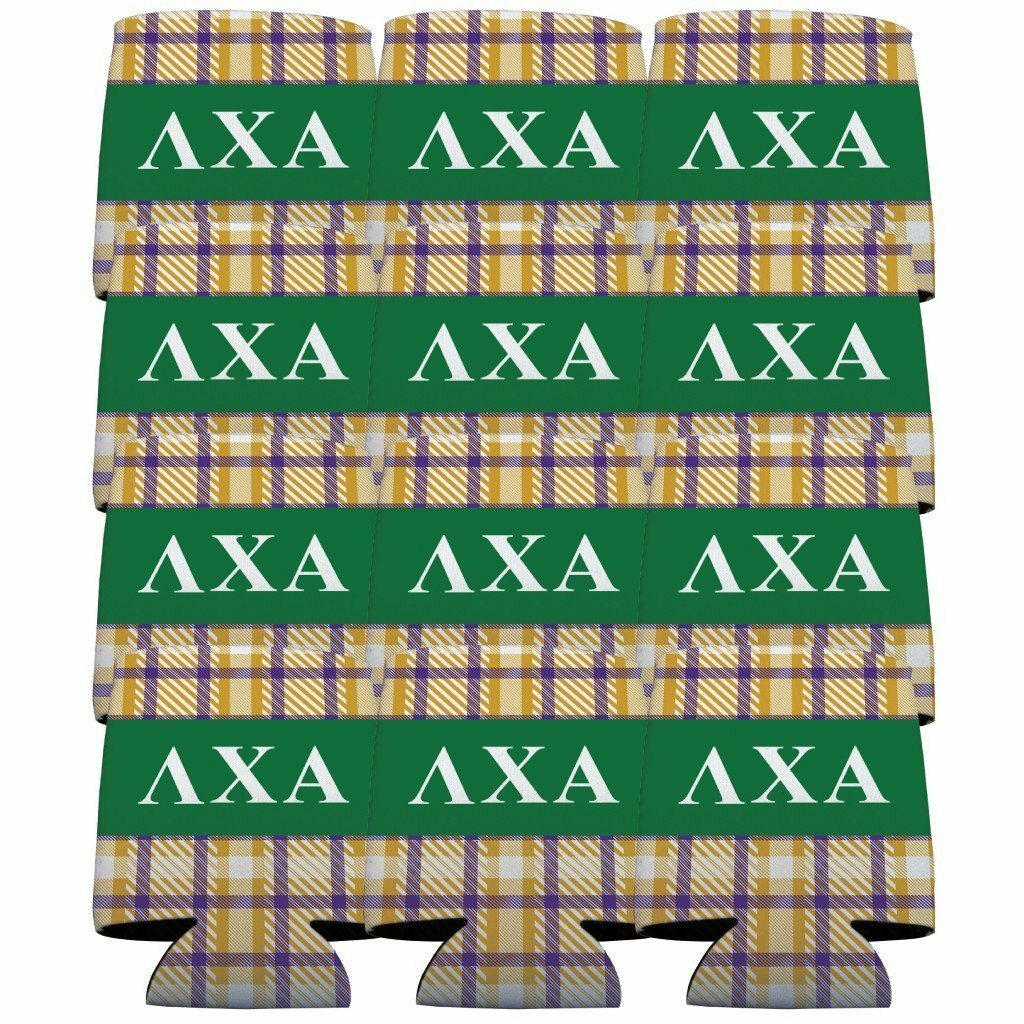 Lambda Chi Alpha Can Cooler Set of 12 - Plaid - FREE SHIPPING