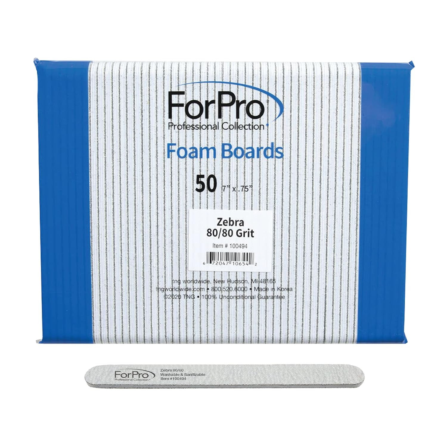 Zebra Foam Board, 80/80 Grit, Double-Sided Manicure Nail File, 7 Inches L X .75