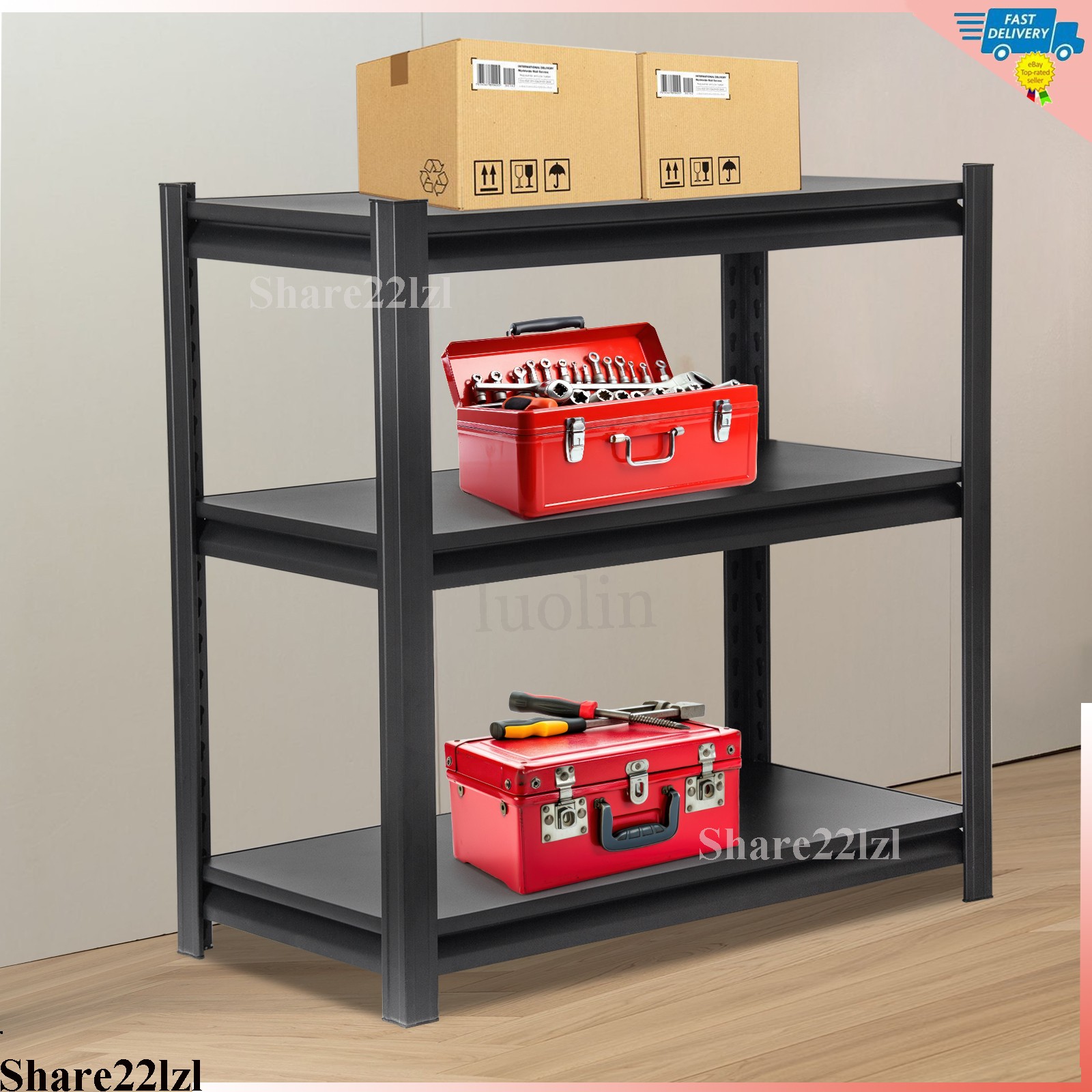 Storage Shelving Unit heavy duty Rack 3-Tier Adjustable Garage Shelf 31.5''H