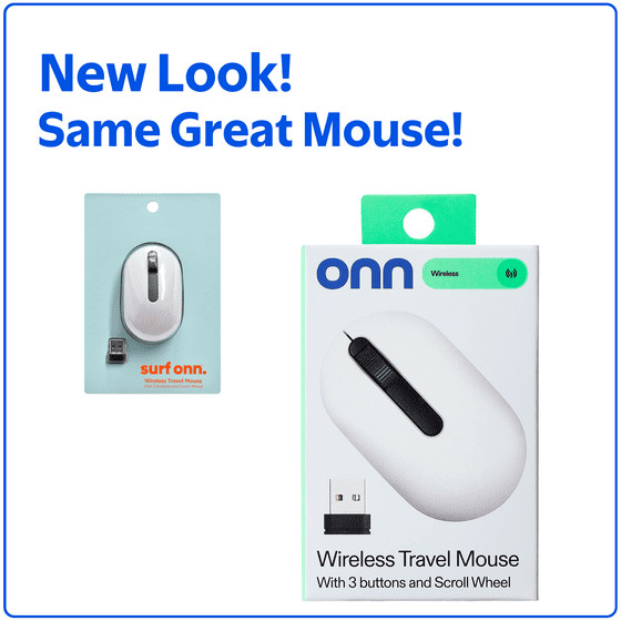 onn Wireless Travel Mouse with 3 Buttons and Scroll Wheel,Wireless USB Receiver
