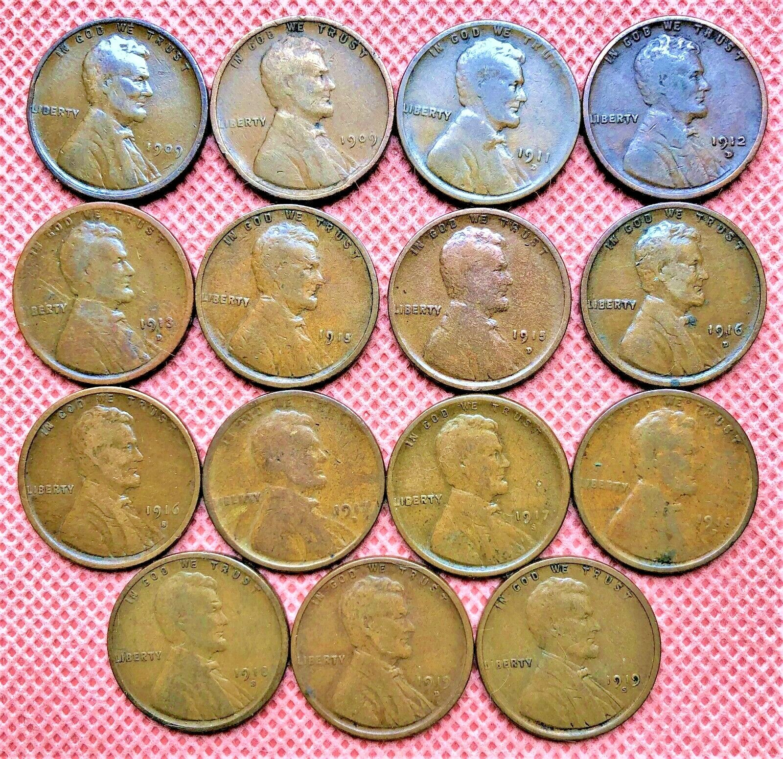 15 WHEAT CENTS 1909 VDB 1909 11D 12D 13D 15P 15D 16D 16S 17D 17S 18D 18S 19D 19S