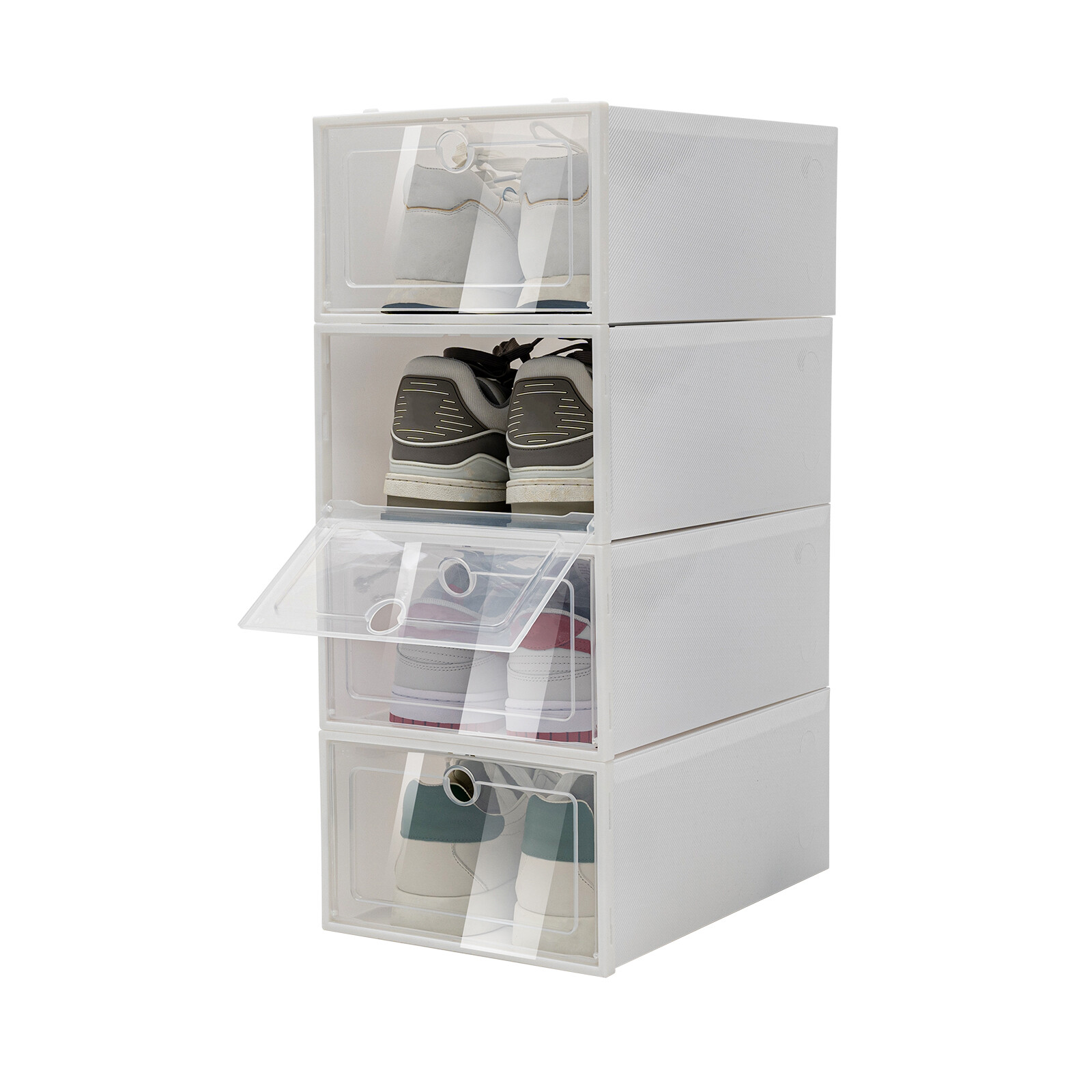 24PCs Foldable Sneaker Shoe Storage Boxes Plastic Stackable cabinet Organizer
