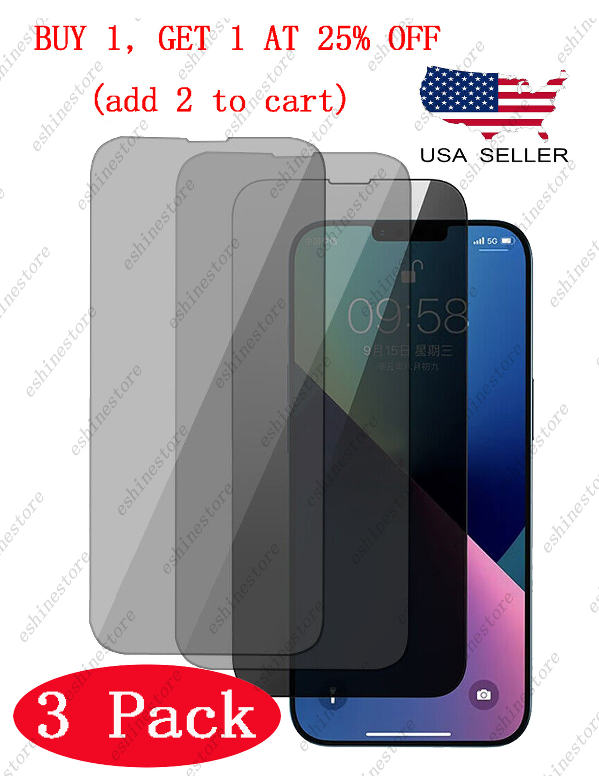 3 PCS Privacy Tempered Glass Screen Protector for iPhone 12 13 14 Pro Max SE LOT
