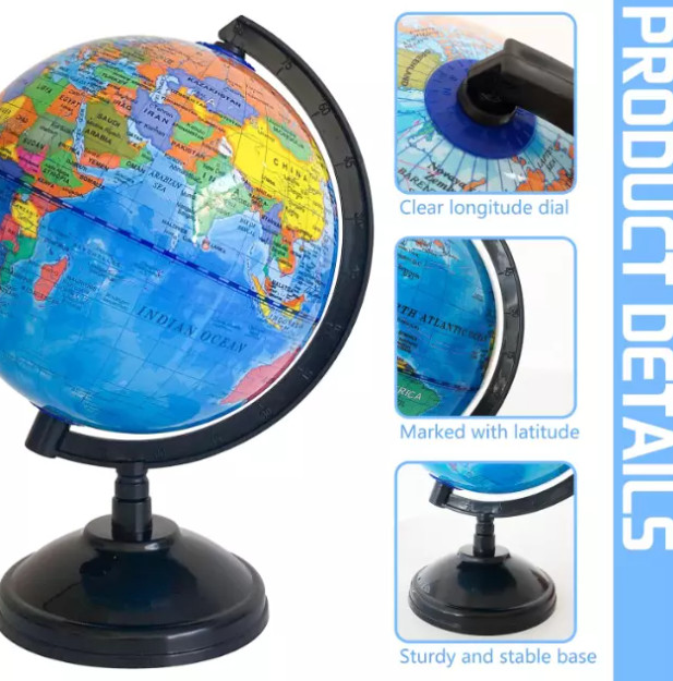WORLD GLOBE EARTH TOP Map Rotating Geography Ocean Classroom Learning Desktop