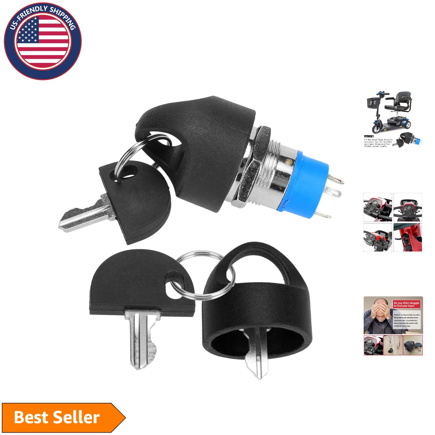 Ignition Switch & Easy Pull Key Set for Pride & GoGo Mobility Scooters - 4 Pack