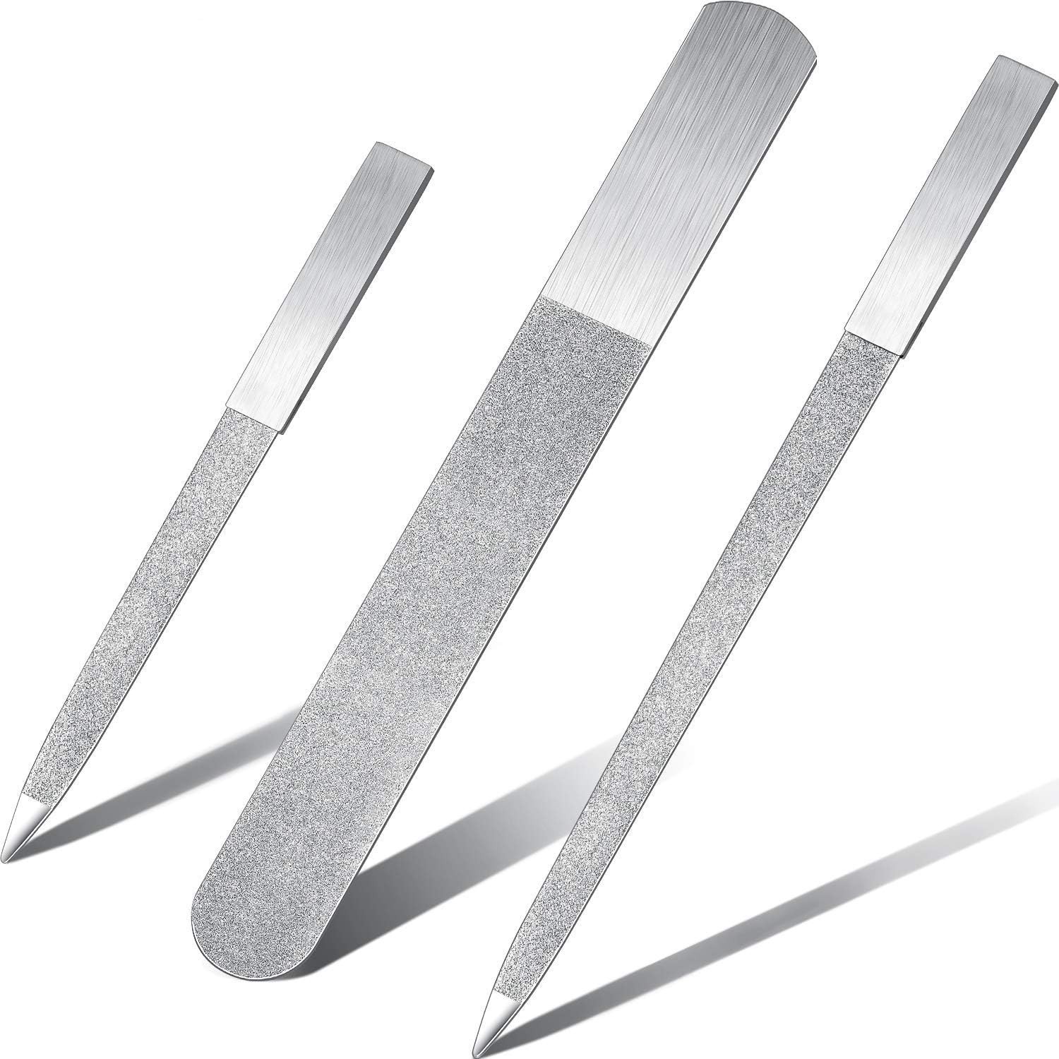 3Pcs Metal Diamond Nail File Set Stainless Steel Double Sided Manicure