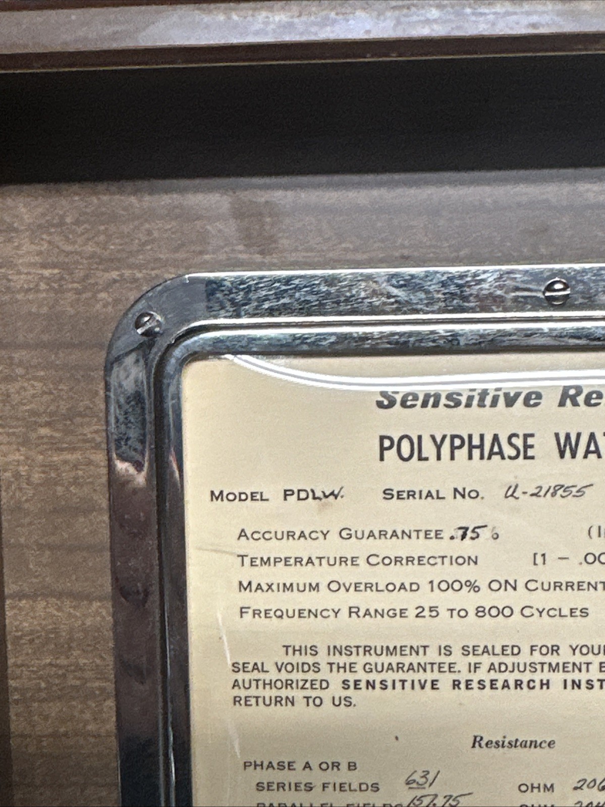 VINTAGE SENSITIVE RESEARCH SINGLE PHASE WATTMETER PDLW Nice !!