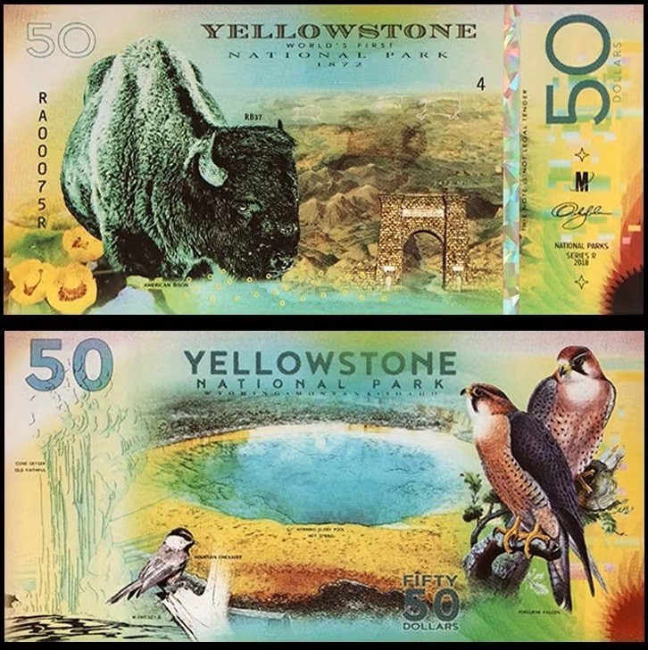 USA NATIONAL PARK 50 DOLLARS 2018 BU FANTASY NOTE,YELLOWSTONE NATIONAL PARK,AMER