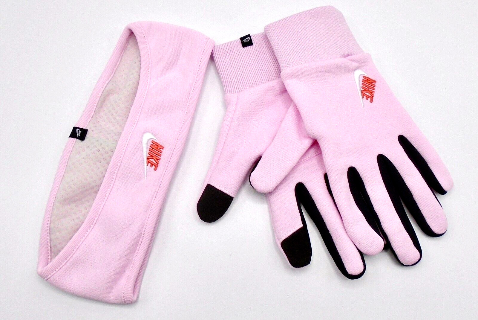 Nike Club Fleece Headband and Gloves Set Youth Large Pink Foam/Fast Grey