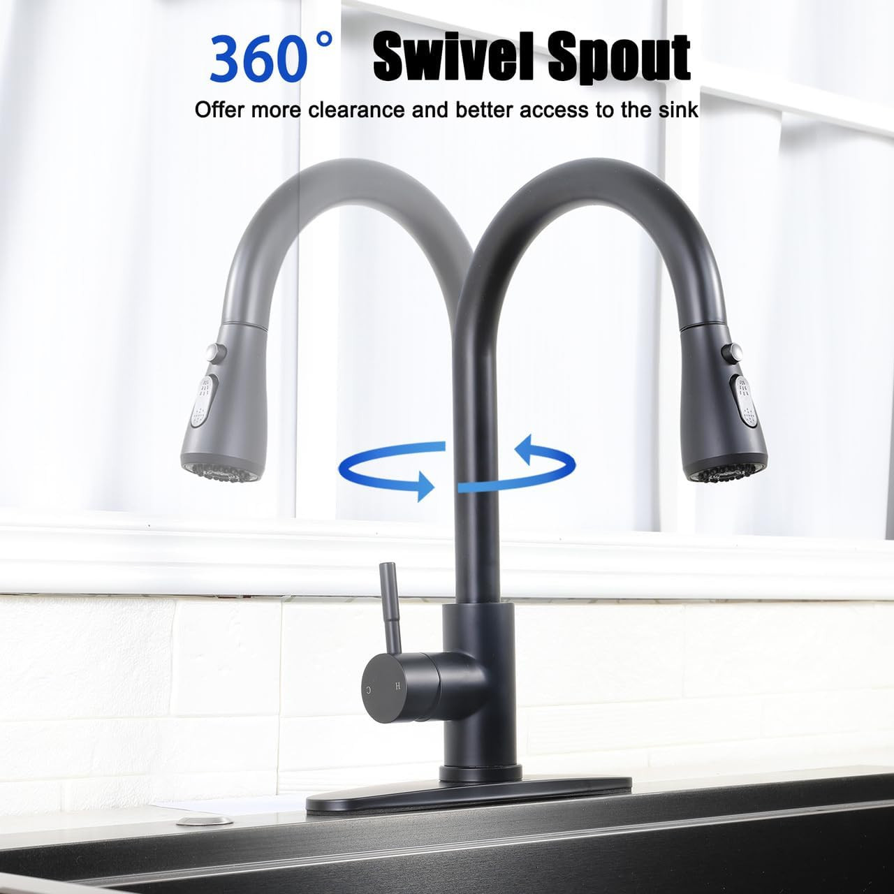 Black Kitchen Faucet with Pull down Sprayer, Single Handle Kitchen Faucet Matte