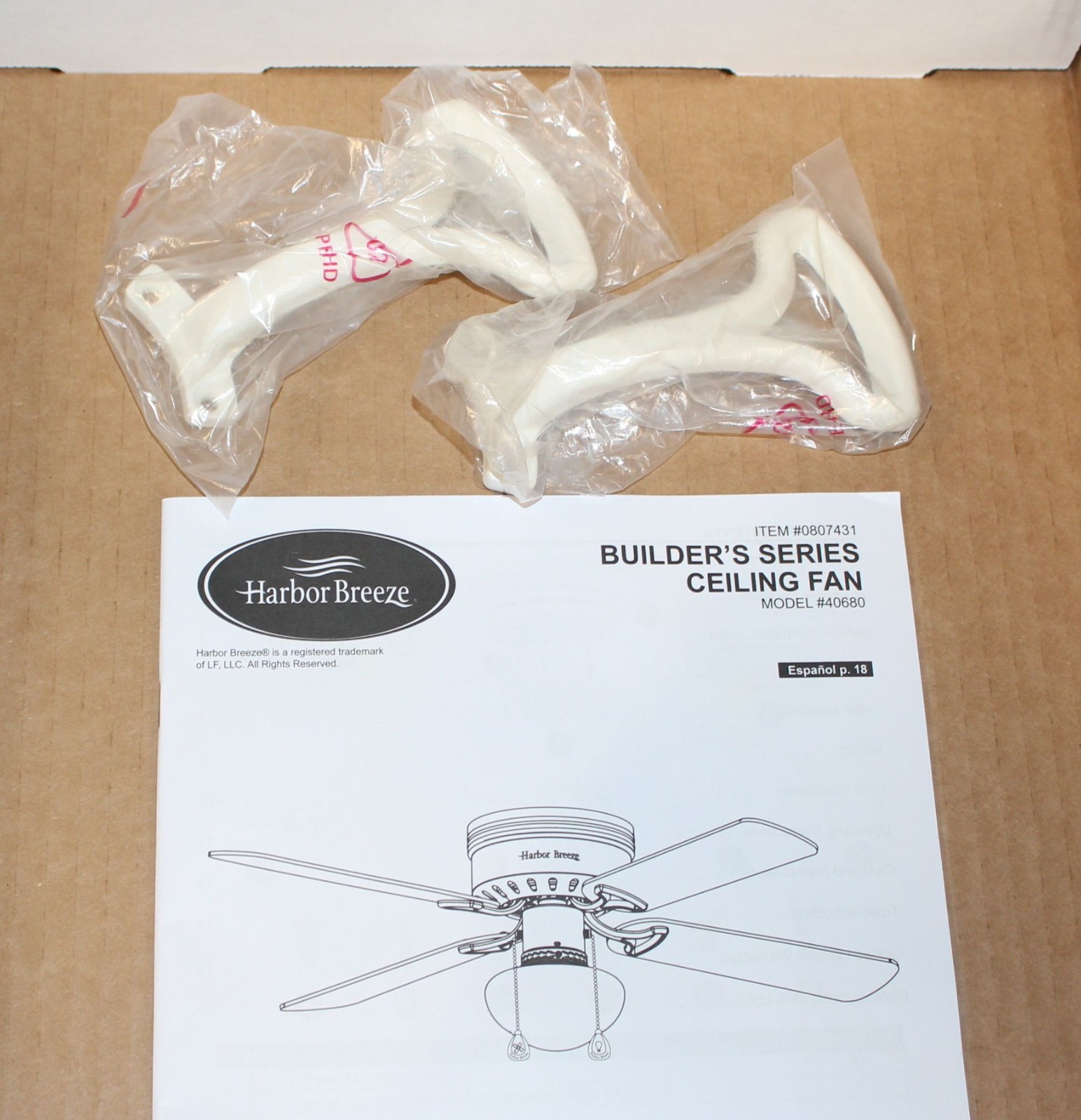 2 Blade Arms 07244/12" RR6-1 for Harbor Breeze Builder's Series Ceiling Fan. New
