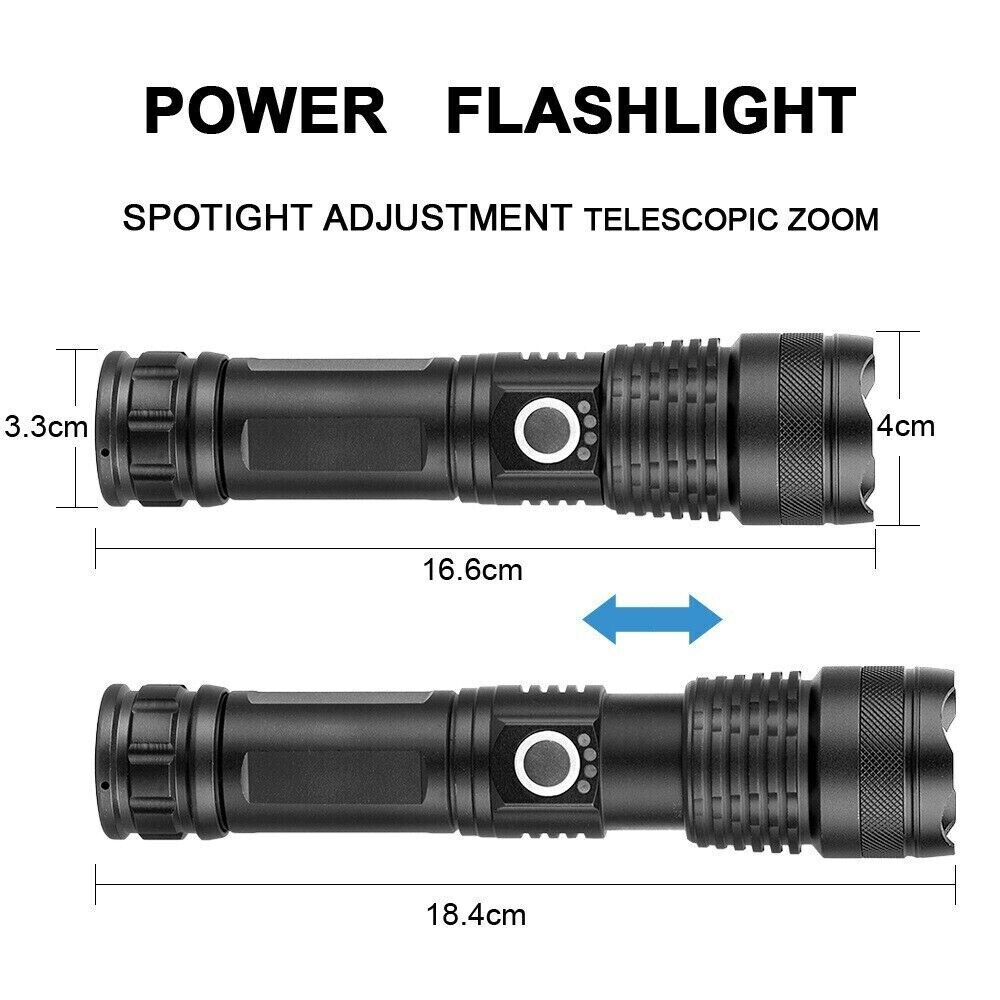 Most Powerful 99000000LM LED Military Torch USB Rechargeable Tactical Flashlight