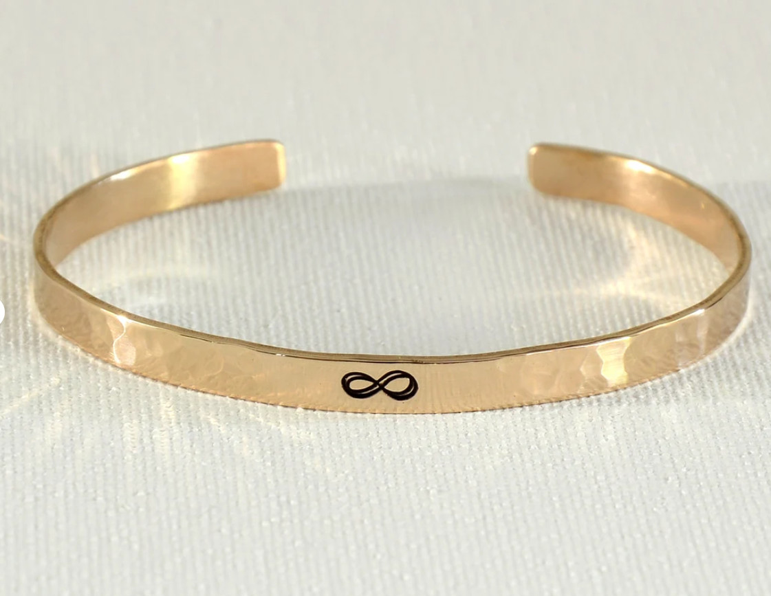 handmade bronze bracelet - hand stamped with infinity sign and hammered texture
