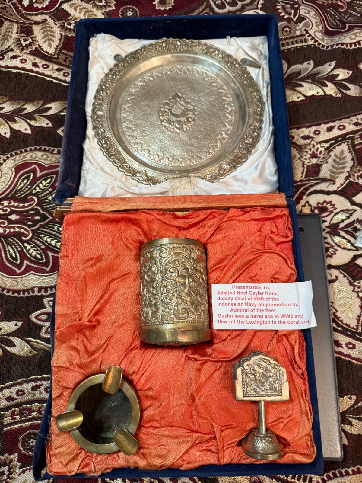 Antique Engraved presentation set from the Indonesian Navy toAdmiral Noel Gayler