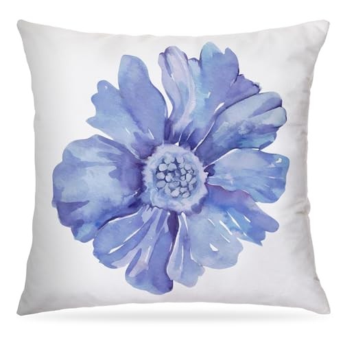 Watercolor Blue Anemone Floral Pillow Cover 18x18, Animal Pillow Cover -J