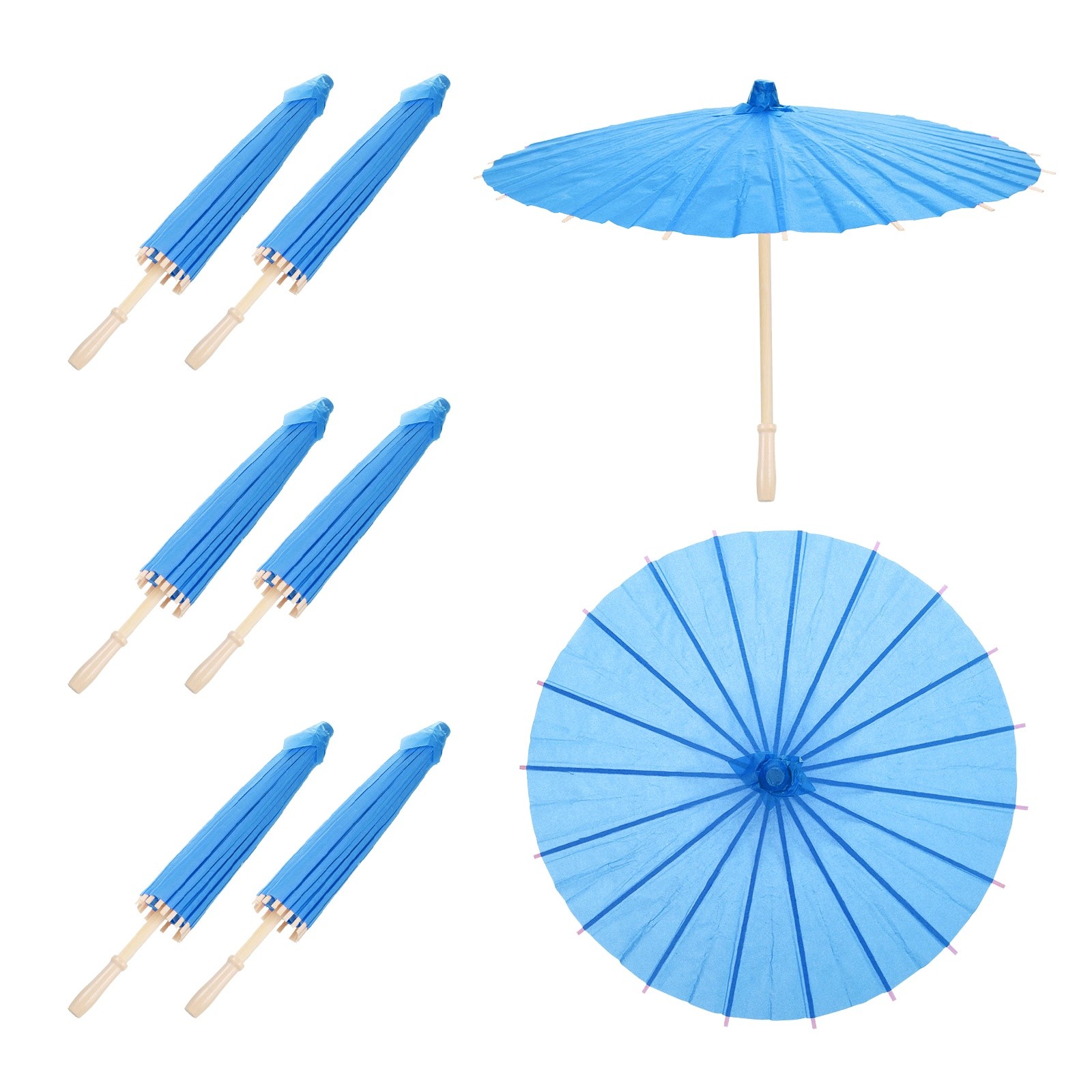 6 Pcs Paper Umbrellas ,23.6" Paper Parasol Umbrella for Craft,Blue
