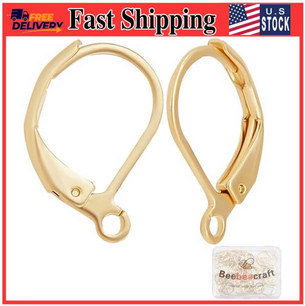 50Pcs/Box Leverback Earring Findings 24K Gold Plated Stainless Steel French Earr