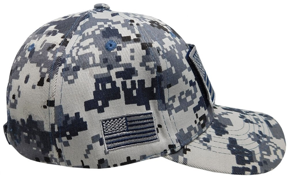 USA Flag Detachable Patch "USA" Navy Blue ACU Digital Camo Embroidered Hat Cap