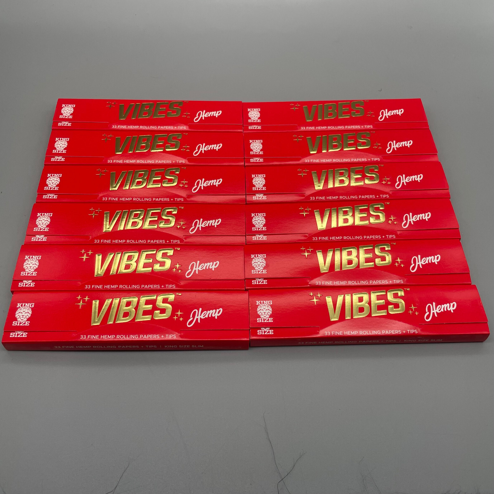 12 Packs Vibes Hemp King Size Rolling Papers + Tips Free Ship