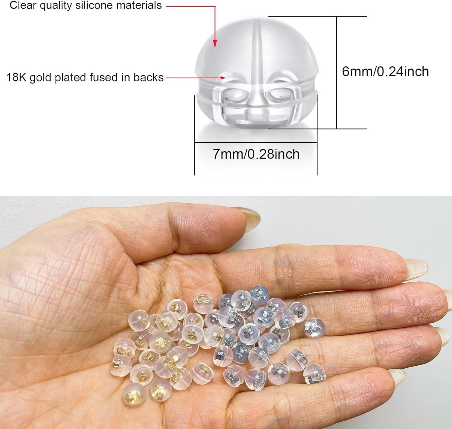 12-Piece White Gold Silicone Earring Backs - Hypoallergenic & Replacements