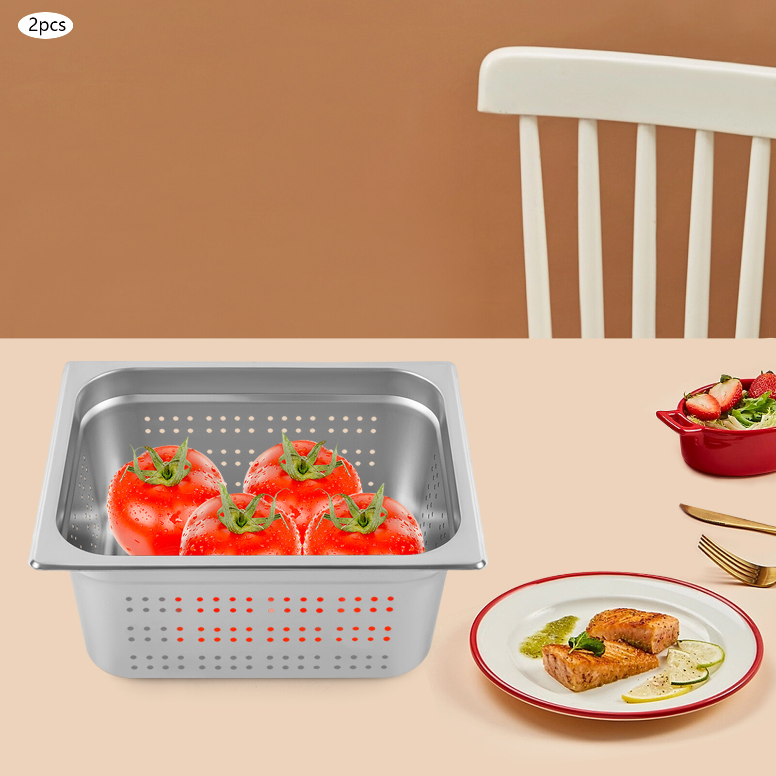 2-Pack 6" Deep Anti-Jam Perforated Stainless Steel Steam Table Pan 1/2 Size
