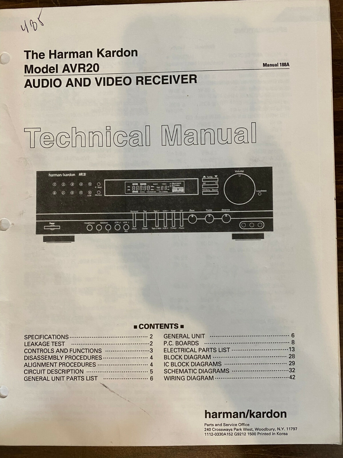 HARMAN KARDON AVR20 AVR-20 Service Manual *ORIGINAL* BOOK OR PDF-FREE SHIPPING