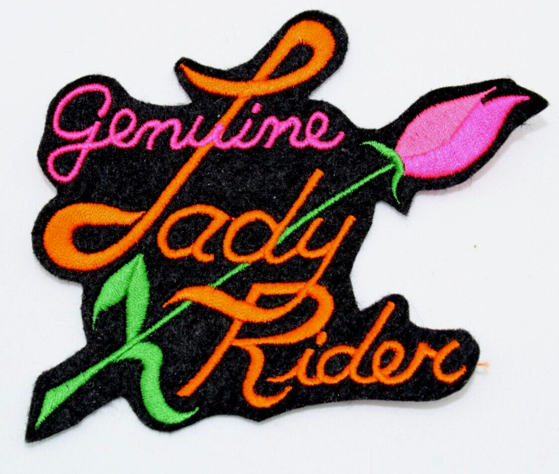 "Genuine Lady Rider" Pink Rose Embroidered Sew-On Biker Patch *NEW*