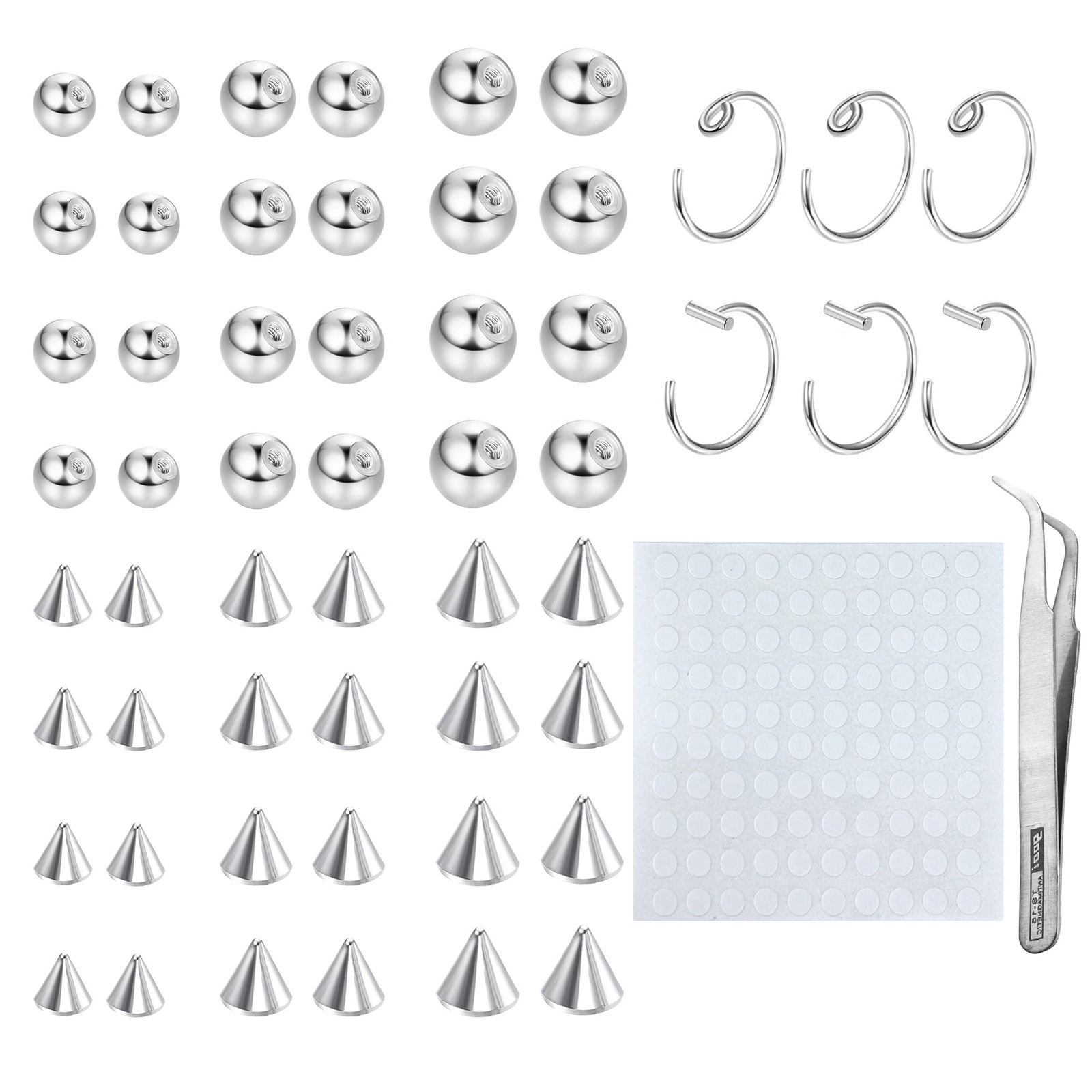 TEN MIRO Fake Eyebrow Ring Lip Labret Studs Replacement Balls Silver