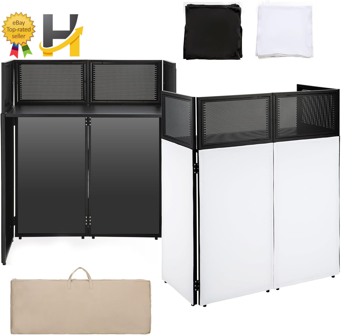 Portable DJ Booth Facade Stand Foldable DJ Table 38.5"X19" Surface & Cable Hole