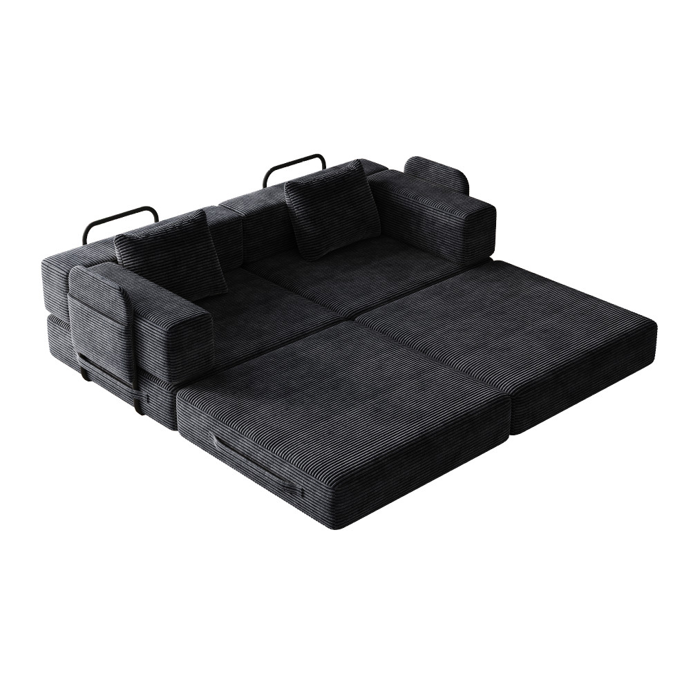 72" Convertible Sofa Bed w/ Storage Pockets & Cushions, Corduroy Fabric